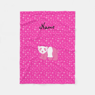Personalised name pink panda pink stars fleece blanket