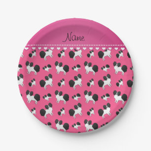 Personalised name pink Papillon dogs Paper Plate