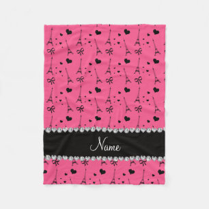 Personalised name pink paris eiffel tower fleece blanket