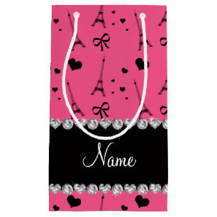 Personalised name pink paris eiffel tower small gift bag