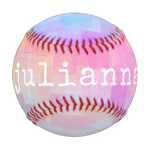 Personalised Name Pink Pastel Gradient Watercolor Baseball