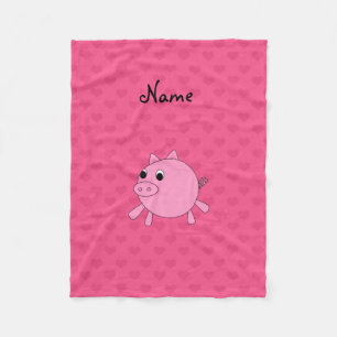 Personalised name pink pig hearts fleece blanket