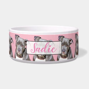 Personalised Name Pink Pit bull  Dog Bowl