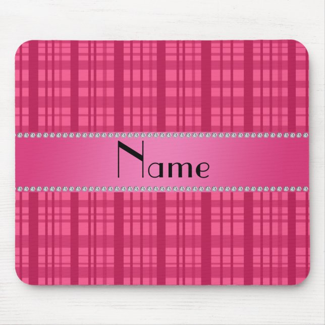 Personalised name pink plaid pattern mouse mat (Front)