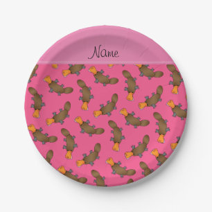Personalised name pink platypus pattern paper plate