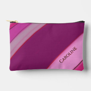 Personalised Name Pink Plum Stripes Accessory Pouch