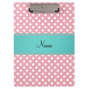 Personalised name pink polka dots turquoise stripe clipboard