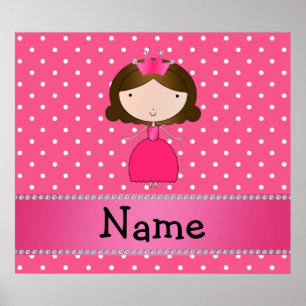 Personalised name pink princess pink polka dots poster
