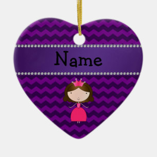 Personalised name pink princess purple chevrons ceramic tree decoration