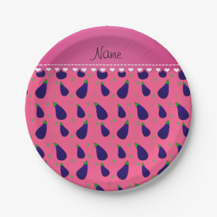 Personalised name pink purple eggplants paper plate