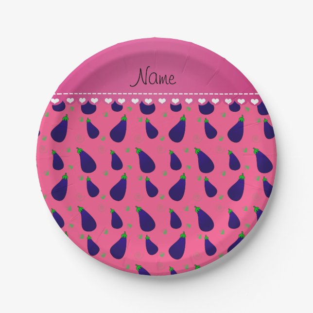 Personalised name pink purple eggplants paper plate (Front)