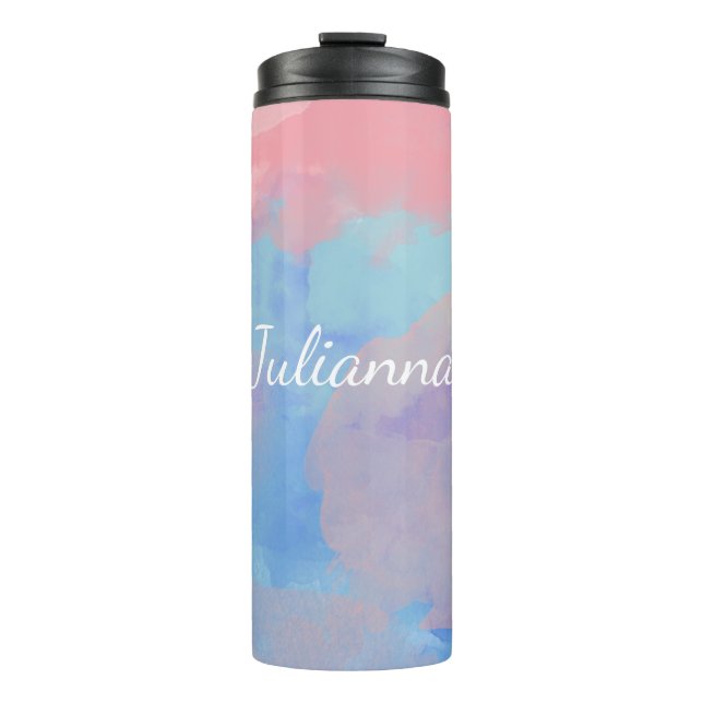 Personalised Name Pink Purple Pastel Watercolor Thermal Tumbler (Front)