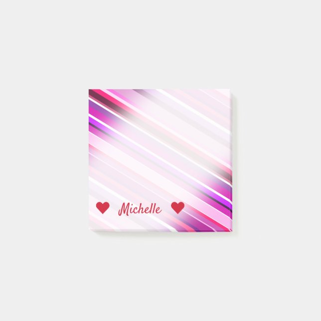 Personalised Name + Pink, Purple Stripes Pattern Post-it Notes (Front)