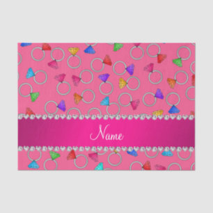 Personalised name pink rainbow diamond ring tissue paper