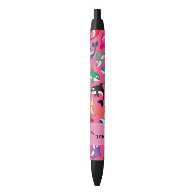 Personalised name pink rainbow killer whales black ink pen (Front Vertical)