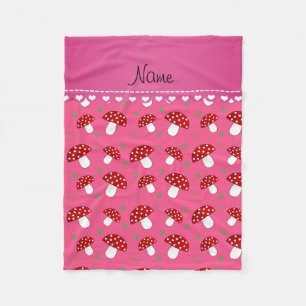 Personalised name pink red mushrooms fleece blanket