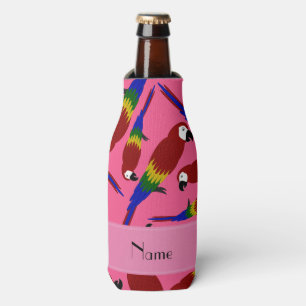 Personalised name pink red parrots bottle cooler