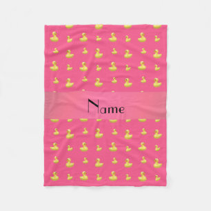 Personalised name pink rubber duck pattern fleece blanket