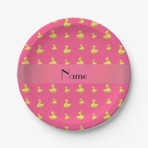 Personalised name pink rubber duck pattern paper plate