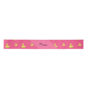Personalised name pink rubber duck pattern satin ribbon