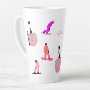 Personalised Name Pink Snowboard Snowboarding Latte Mug