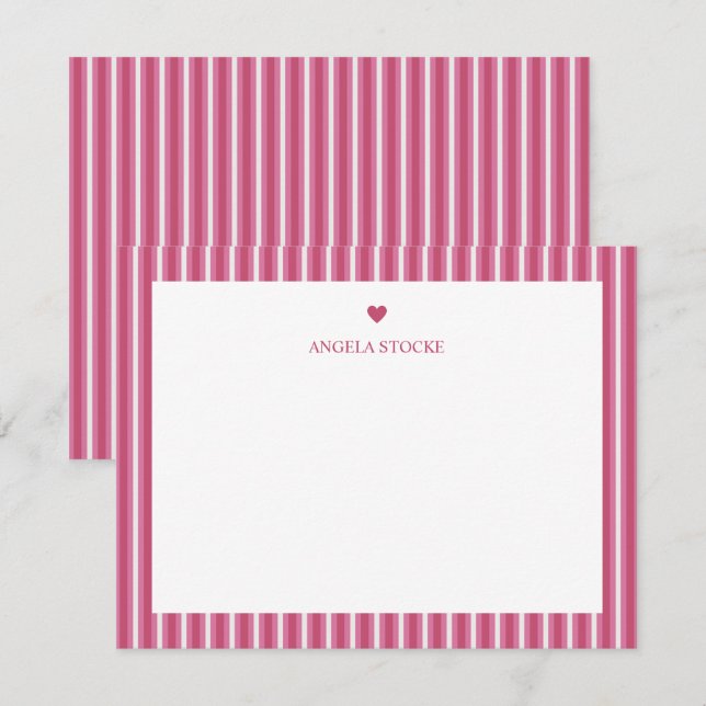 Personalised Name Pink Stripe Heart Card (Front/Back)