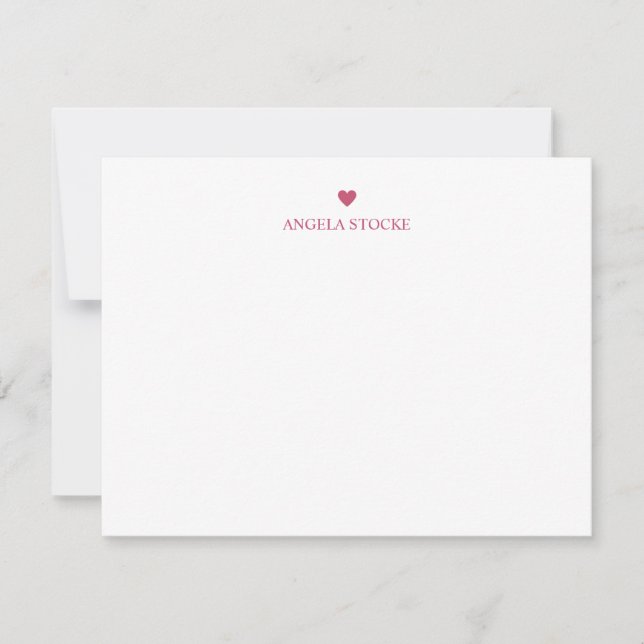 Personalised Name Pink Stripe Heart Note Card (Front)