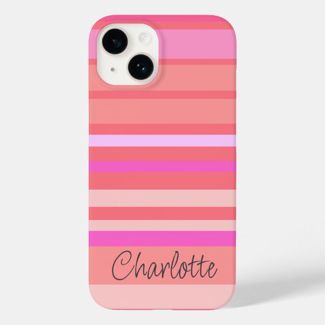 Personalised Name Pink Striped Script Case-Mate iPhone Case (Back)