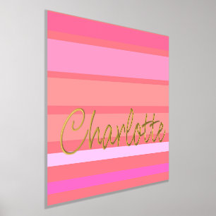 Personalised name pink stripes gold foil prints