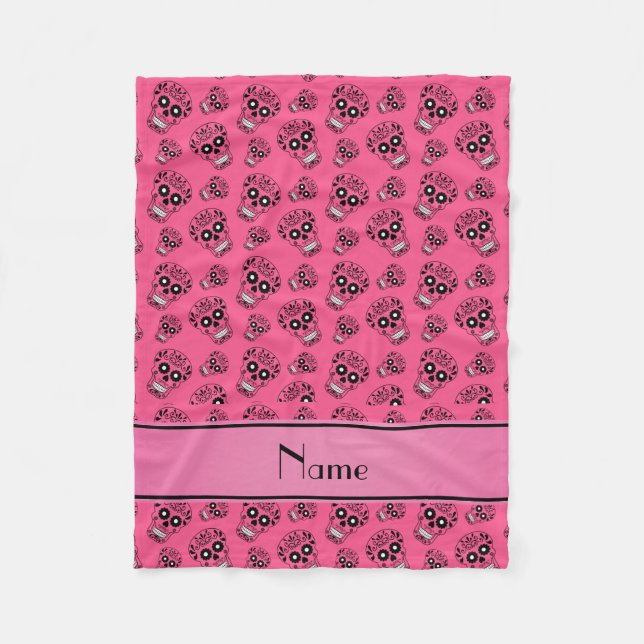 Personalised name pink sugar skulls fleece blanket (Front)