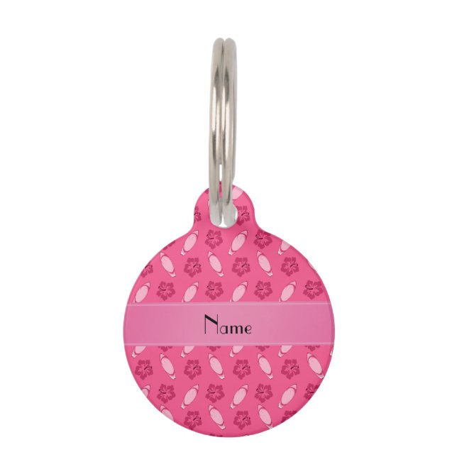 Personalised name pink surfboard pattern pet tag (Front)