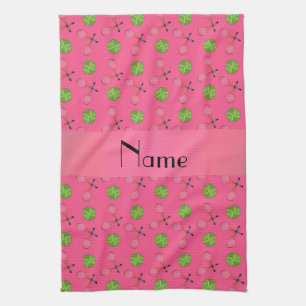 Personalised name pink tennis balls tea towel