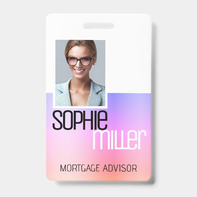 Personalised Name Pink To Purple Ombre Stylish ID Badge (Front)