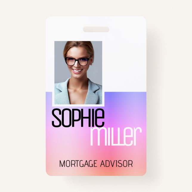 Personalised Name Pink To Purple Ombre Stylish ID Badge (Front)