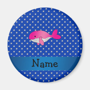 Personalised name pink whale blue diamonds magnet