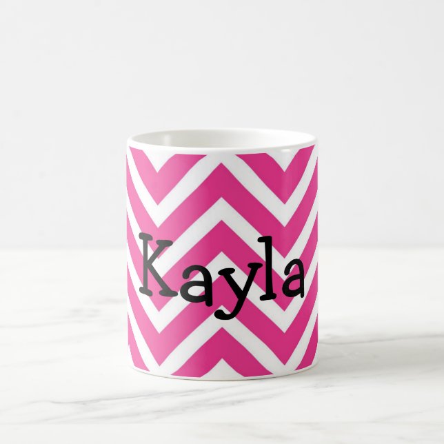 Personalised Name Pink & White Chevron Coffee Mug (Center)