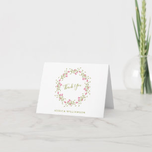 Personalised Name Pink White Floral Bridal Shower Thank You Card
