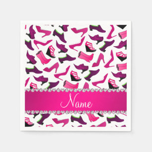 Personalised name pink white women's shoes pattern napkin
