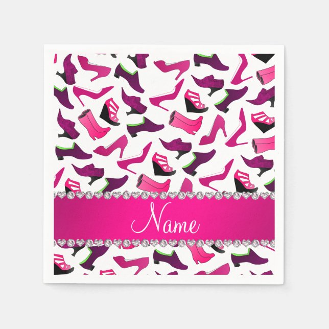 Personalised name pink white women's shoes pattern napkin (Front)