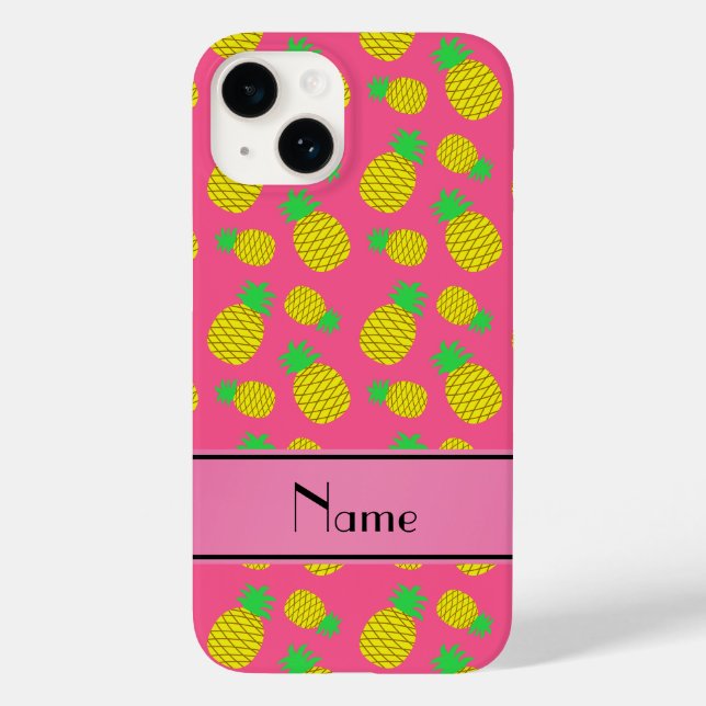 Personalised name pink yellow pineapples Case-Mate iPhone case (Back)