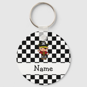 Personalised name pirate black white checkers key ring
