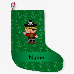 Personalised name pirate green anchors small christmas stocking