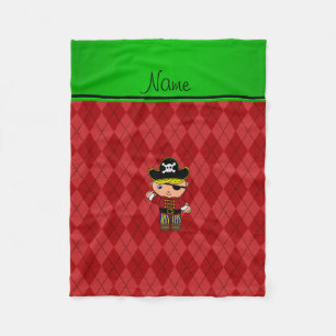 Personalised name pirate red argyle fleece blanket