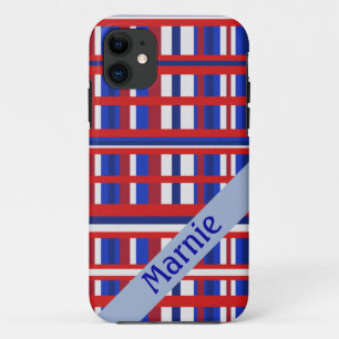 Personalised Name Plaid Patriot Red White & Blue iPhone 11 Case