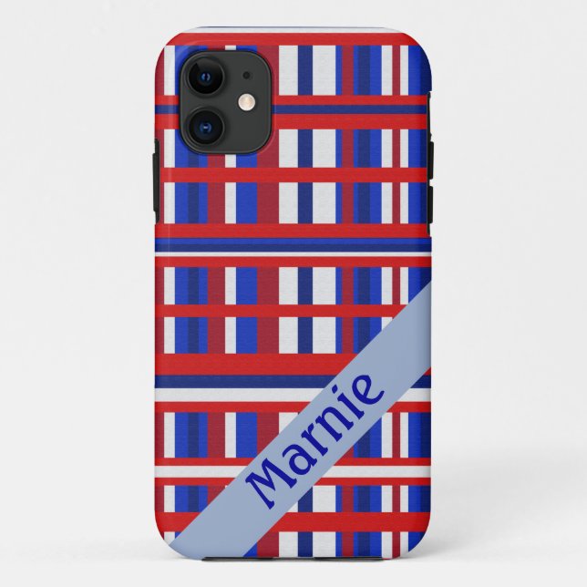 Personalised Name Plaid Patriot Red White & Blue Case-Mate iPhone Case (Back)