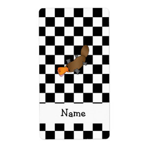 Personalised name platypus black white checkers