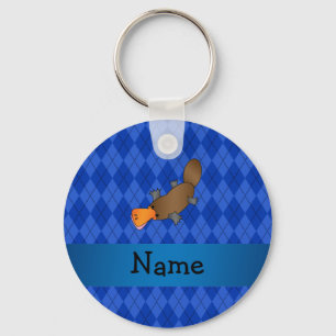 Personalised name platypus blue argyle key ring