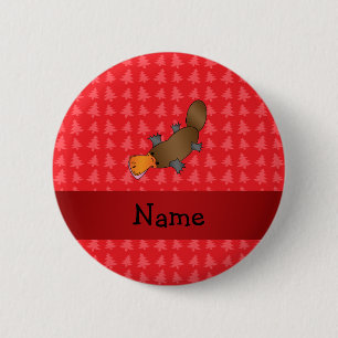 Personalised name platypus red christmas trees 6 cm round badge