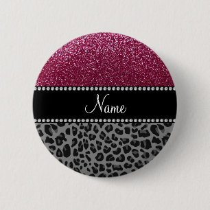 Personalised name plum glitter black leopard 6 cm round badge