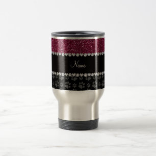 Personalised name plum purple glitter black paws travel mug